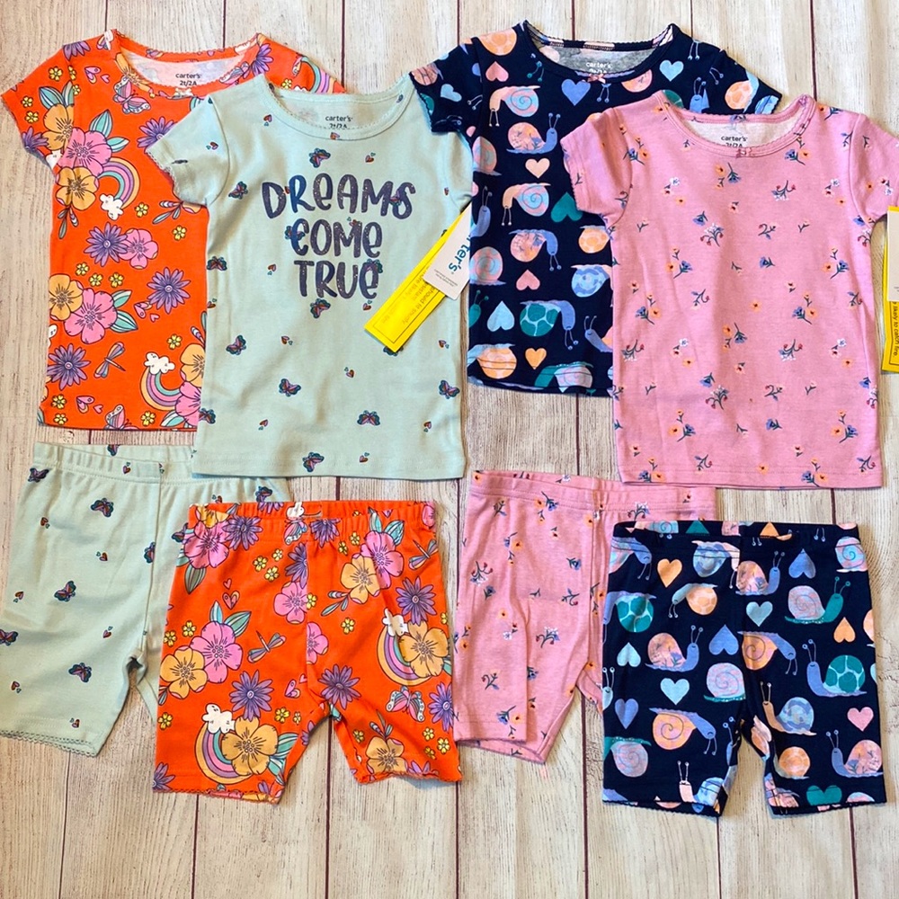 🌸🐌 Carter’s 2 Pairs 4-Piece Pajamas Sets - 8 Pieces Total 🐌🌸
